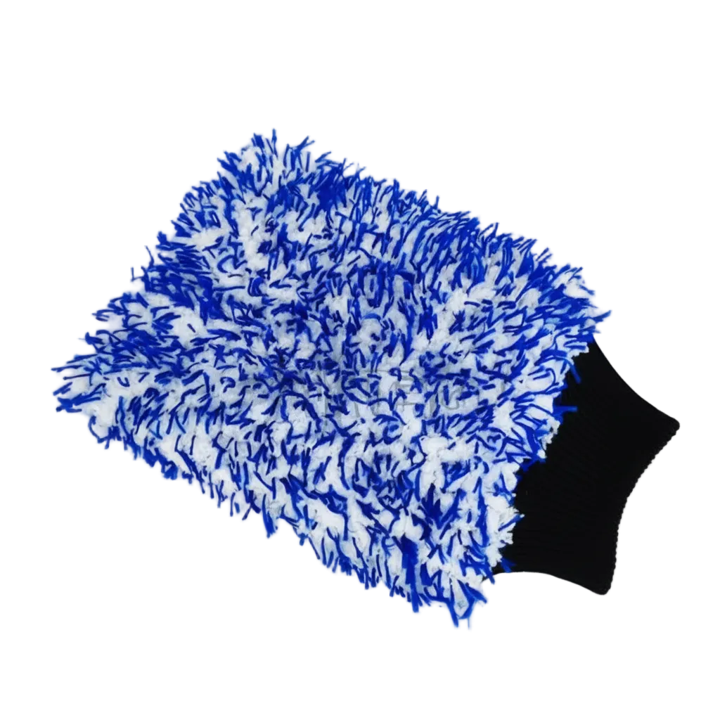 luva de microfibra azul e branco